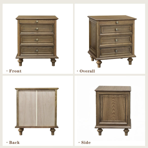 English Elm Farmhouse Nightstand Pine Wood Four Drawer Storage with Pull Out Tray and Gourd Legs Light Brown W5819P495155