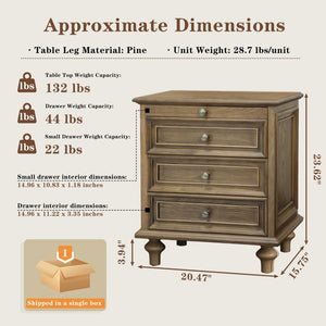 English Elm Farmhouse Nightstand Pine Wood Four Drawer Storage with Pull Out Tray and Gourd Legs Light Brown W5819P495155
