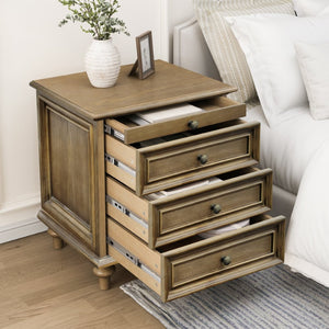 English Elm Farmhouse Nightstand Pine Wood Four Drawer Storage with Pull Out Tray and Gourd Legs Light Brown W5819P495155