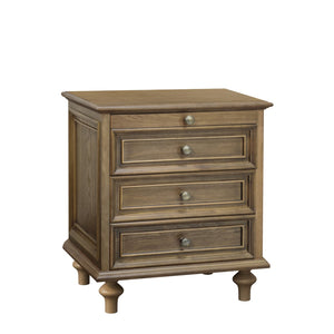 English Elm Farmhouse Nightstand Pine Wood Four Drawer Storage with Pull Out Tray and Gourd Legs Light Brown W5819P495155