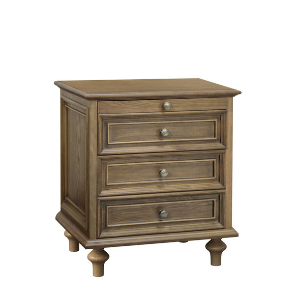 English Elm Farmhouse Nightstand Pine Wood Four Drawer Storage with Pull Out Tray and Gourd Legs Light Brown W5819P495155
