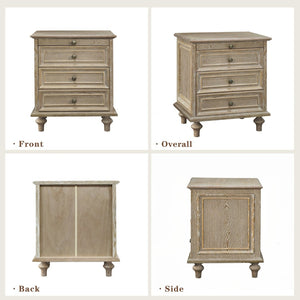 English Elm Farmhouse Nightstand Pine Wood Four Drawer Storage with Pull Out Tray and Gourd Legs Natural+White W5819P495156