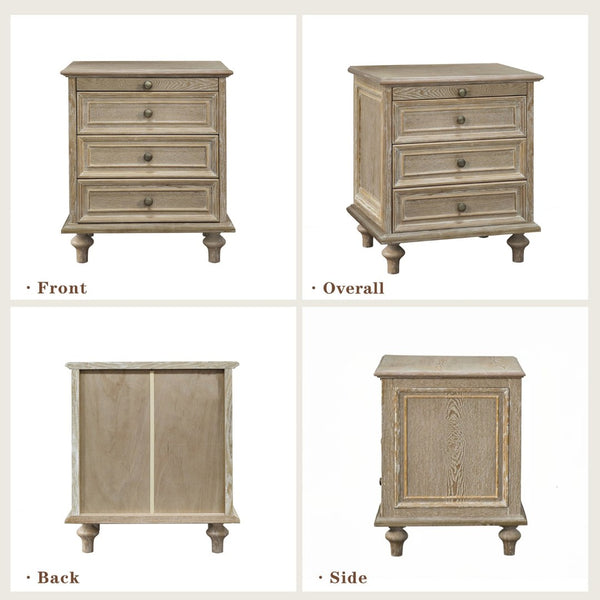 English Elm Farmhouse Nightstand Pine Wood Four Drawer Storage with Pull Out Tray and Gourd Legs Natural+White W5819P495156
