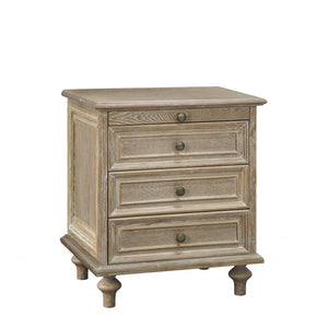 English Elm Farmhouse Nightstand Pine Wood Four Drawer Storage with Pull Out Tray and Gourd Legs Natural+White W5819P495156