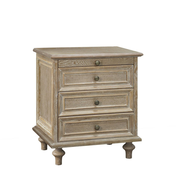 English Elm Farmhouse Nightstand Pine Wood Four Drawer Storage with Pull Out Tray and Gourd Legs Natural+White W5819P495156