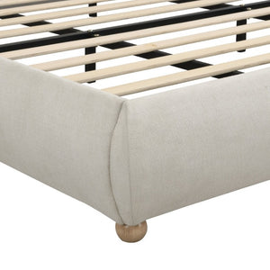 English Elm Queen Upholstered Platform Bed Curved Chenille Headboard Oak Legs Wooden Slats W5819P499526
