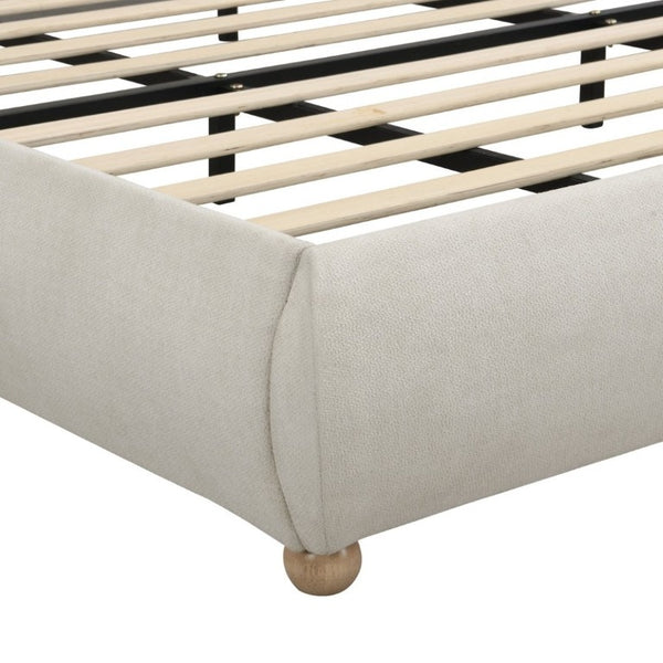 English Elm Queen Upholstered Platform Bed Curved Chenille Headboard Oak Legs Wooden Slats W5819P499526