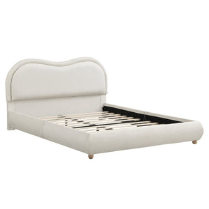 English Elm Queen Upholstered Platform Bed Curved Chenille Headboard Oak Legs Wooden Slats W5819P499526