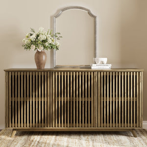 English Elm 58.86" Solid Pine Mid-century Tv Stand with Slatted Push-open Doors and Adjustable Shelf W5819P499978