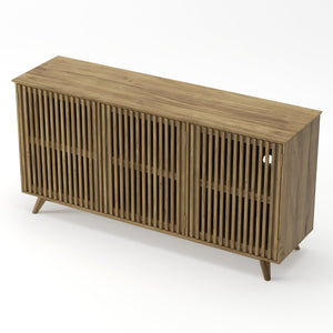 English Elm 58.86" Solid Pine Mid-century Tv Stand with Slatted Push-open Doors and Adjustable Shelf W5819P499978