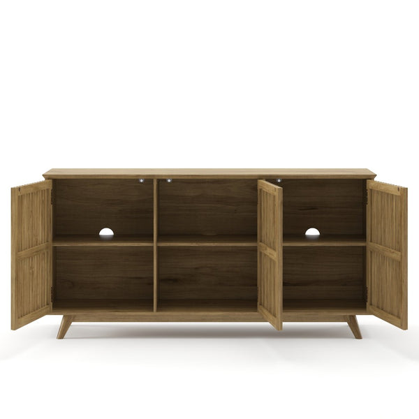 English Elm 58.86" Solid Pine Mid-century Tv Stand with Slatted Push-open Doors and Adjustable Shelf W5819P499978