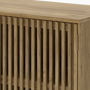 English Elm 58.86" Solid Pine Mid-century Tv Stand with Slatted Push-open Doors and Adjustable Shelf W5819P499978