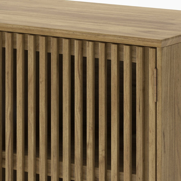 English Elm 58.86" Solid Pine Mid-century Tv Stand with Slatted Push-open Doors and Adjustable Shelf W5819P499978