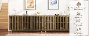 English Elm 58.86" Solid Pine Mid-century Tv Stand with Slatted Push-open Doors and Adjustable Shelf W5819P499978