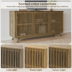 English Elm 58.86" Solid Pine Mid-century Tv Stand with Slatted Push-open Doors and Adjustable Shelf W5819P499978