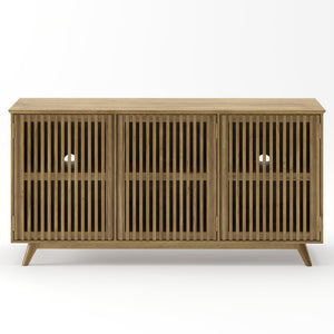 English Elm 58.86" Solid Pine Mid-century Tv Stand with Slatted Push-open Doors and Adjustable Shelf W5819P499978