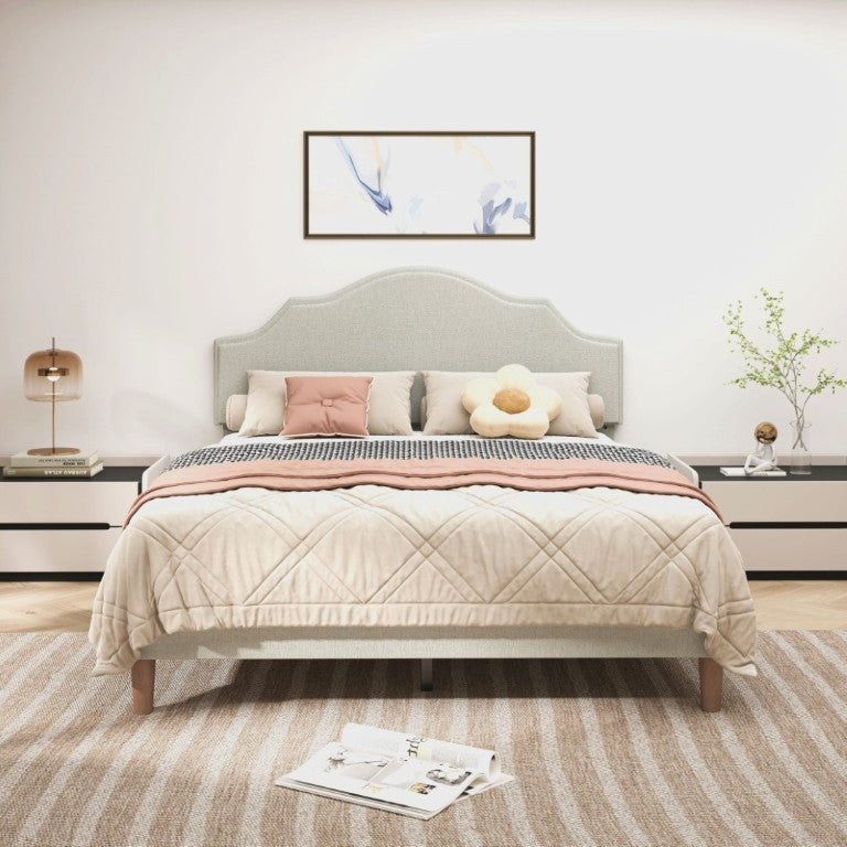 English Elm Queen Platform Bed Linen Upholstered Frame with Adjustable Headboard for Modern Bedroom W5819P522963