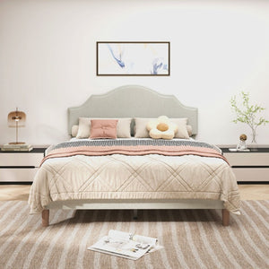 English Elm Queen Platform Bed Linen Upholstered Frame with Adjustable Headboard for Modern Bedroom W5819P522963