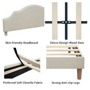 English Elm Queen Platform Bed Linen Upholstered Frame with Adjustable Headboard for Modern Bedroom W5819P522963