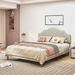 English Elm Queen Platform Bed Linen Upholstered Frame with Adjustable Headboard for Modern Bedroom W5819P522963