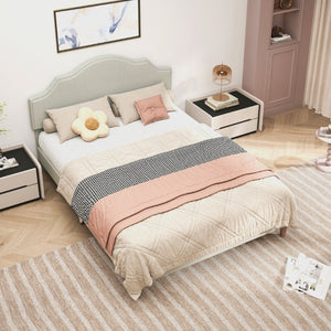 English Elm Queen Platform Bed Linen Upholstered Frame with Adjustable Headboard for Modern Bedroom W5819P522963