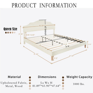 English Elm Queen Platform Bed Linen Upholstered Frame with Adjustable Headboard for Modern Bedroom W5819P522963