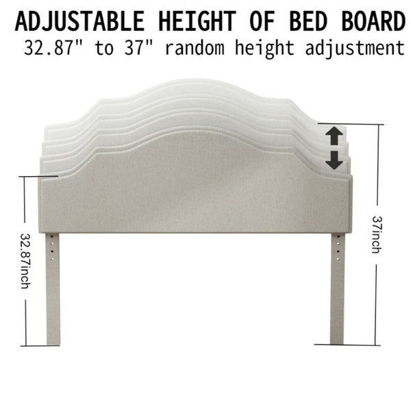 English Elm Queen Platform Bed Linen Upholstered Frame with Adjustable Headboard for Modern Bedroom W5819P522963