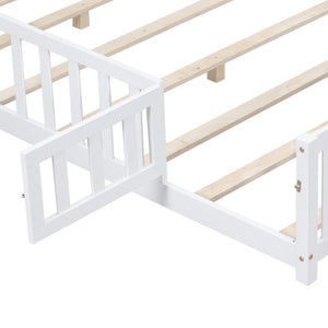 English Elm Full Size Montessori Pine Floor Bed with Fence Enclosure and Door for Toddlers W5819P531160