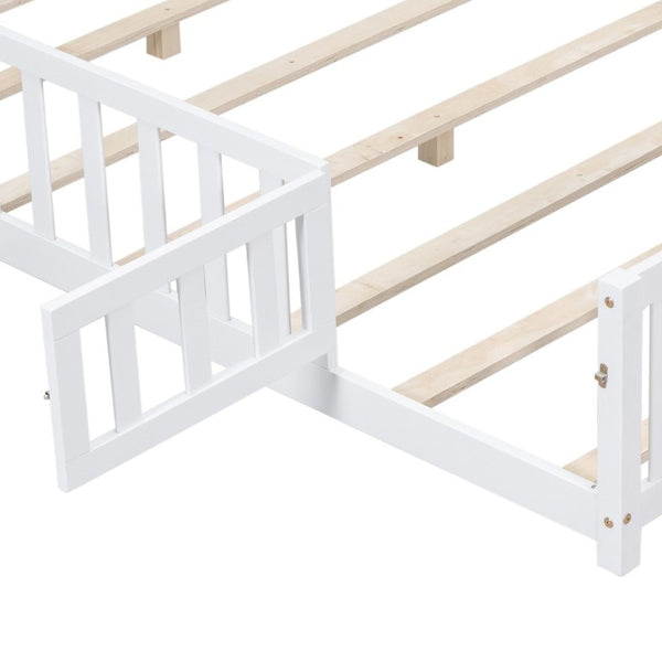 English Elm Full Size Montessori Pine Floor Bed with Fence Enclosure and Door for Toddlers W5819P531160