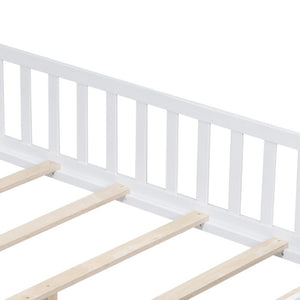 English Elm Full Size Montessori Pine Floor Bed with Fence Enclosure and Door for Toddlers W5819P531160