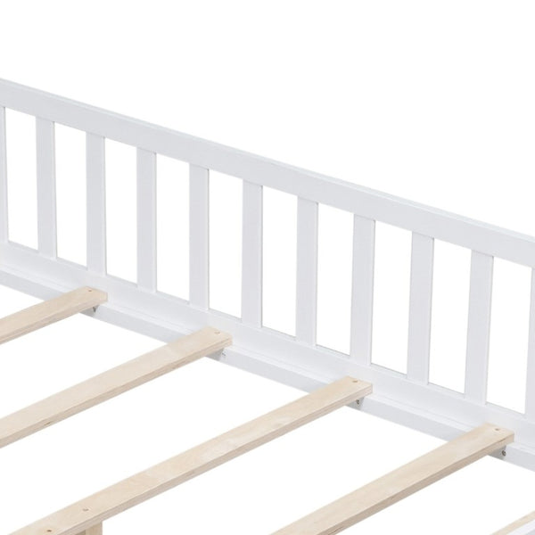English Elm Full Size Montessori Pine Floor Bed with Fence Enclosure and Door for Toddlers W5819P531160