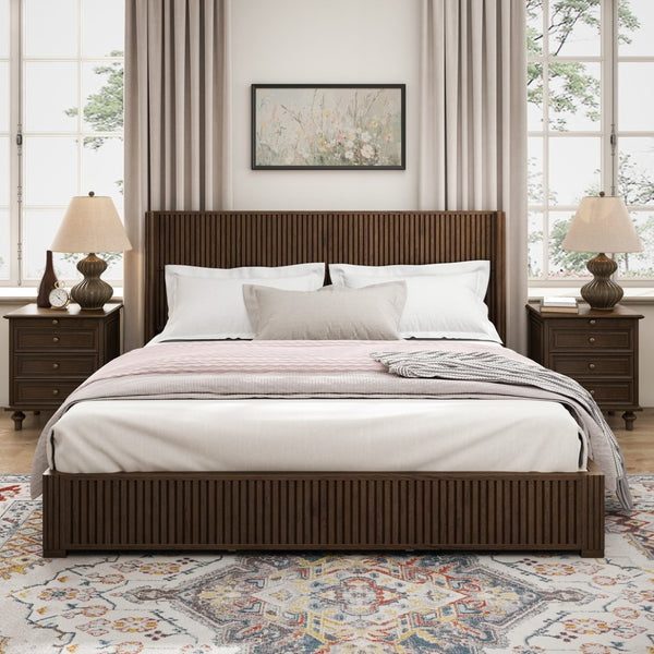 English Elm Eta:7.21-Ca:25 Solid Wood King Platform Bed Walnut Grain Headboard No Box Spring W5819S00008
