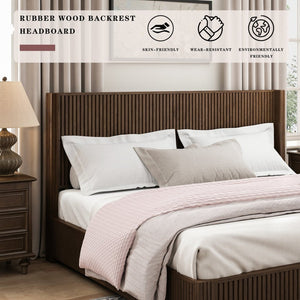 English Elm Eta:7.21-Ca:25 Solid Wood King Platform Bed Walnut Grain Headboard No Box Spring W5819S00008