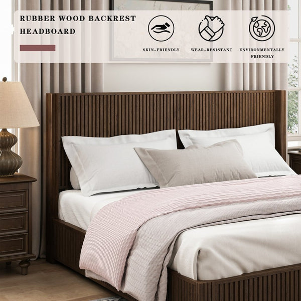 English Elm Eta:7.21-Ca:25 Solid Wood King Platform Bed Walnut Grain Headboard No Box Spring W5819S00008