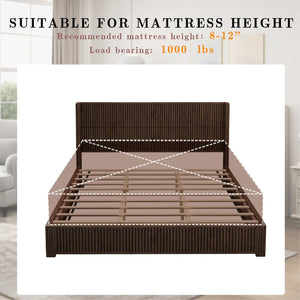 English Elm Eta:7.21-Ca:25 Solid Wood King Platform Bed Walnut Grain Headboard No Box Spring W5819S00008