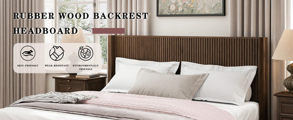 English Elm Eta:7.21-Ca:25 Solid Wood King Platform Bed Walnut Grain Headboard No Box Spring W5819S00008