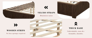 English Elm Eta:7.21-Ca:25 Solid Wood King Platform Bed Walnut Grain Headboard No Box Spring W5819S00008