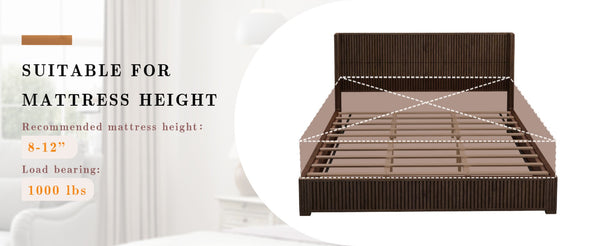 English Elm Eta:7.21-Ca:25 Solid Wood King Platform Bed Walnut Grain Headboard No Box Spring W5819S00008