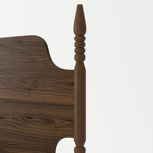 English Elm Queen Spindle Platform Bed Walnut Rubberwood Curved Headboard Bohemian Retro Style W5819S00009