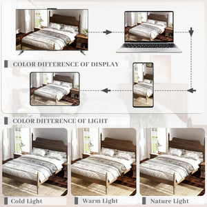 English Elm Queen Spindle Platform Bed Walnut Rubberwood Curved Headboard Bohemian Retro Style W5819S00009