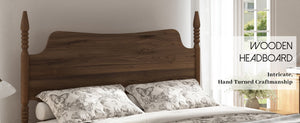 English Elm Queen Spindle Platform Bed Walnut Rubberwood Curved Headboard Bohemian Retro Style W5819S00009