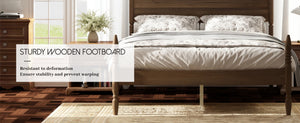 English Elm Queen Spindle Platform Bed Walnut Rubberwood Curved Headboard Bohemian Retro Style W5819S00009