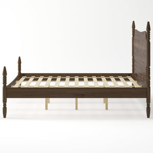 English Elm King Spindle Four Poster Bed Walnut Finish Curved Headboard Rubberwood No Box Spring W5819S00010