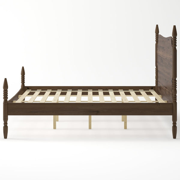 English Elm King Spindle Four Poster Bed Walnut Finish Curved Headboard Rubberwood No Box Spring W5819S00010