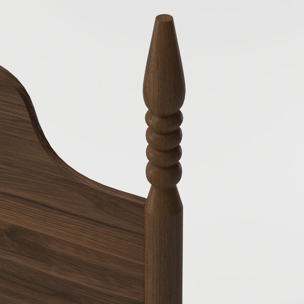 English Elm King Spindle Four Poster Bed Walnut Finish Curved Headboard Rubberwood No Box Spring W5819S00010