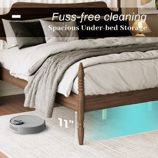English Elm King Spindle Four Poster Bed Walnut Finish Curved Headboard Rubberwood No Box Spring W5819S00010