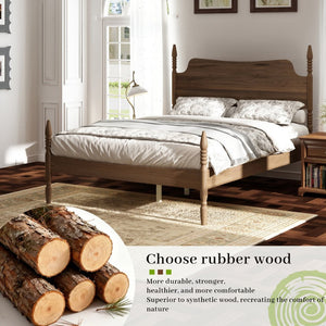English Elm King Spindle Four Poster Bed Walnut Finish Curved Headboard Rubberwood No Box Spring W5819S00010