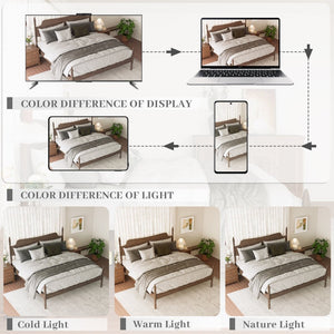 English Elm King Spindle Four Poster Bed Walnut Finish Curved Headboard Rubberwood No Box Spring W5819S00010