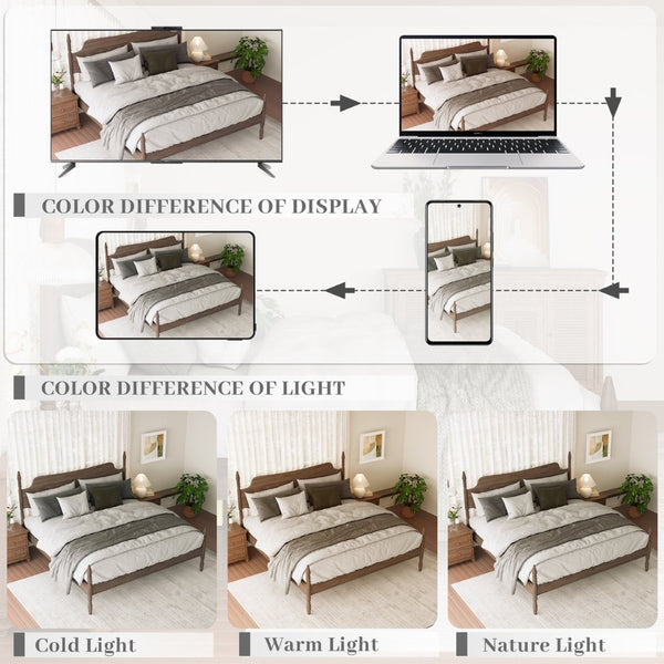 English Elm King Spindle Four Poster Bed Walnut Finish Curved Headboard Rubberwood No Box Spring W5819S00010