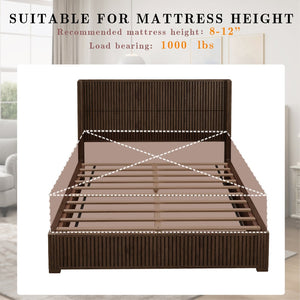 English Elm Eta:7.21-Ca:25 Solid Wood Queen Platform Bed Walnut Grain Integrated Headboard Floor W5819S00015